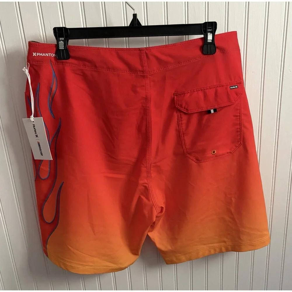 Hurley x NASCAR Phantom Boardshorts Mens 32 Red Flames Racing Swim Trunks NWT